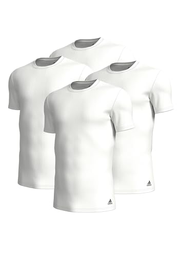 adidas Crew Neck T-Shirt Herren Unterhemd Rund Ausschnitt langlebig 4 er Pack, Farbe:White, Bekleidungsgröße:M von adidas