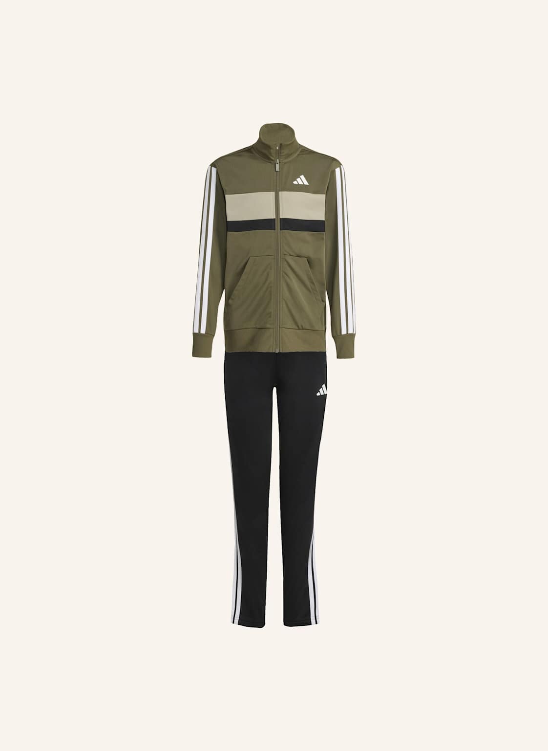 Adidas Seasonal Essentials Tiberio 3-Streifen Tricot Kids Trainingsanzug gruen von Adidas