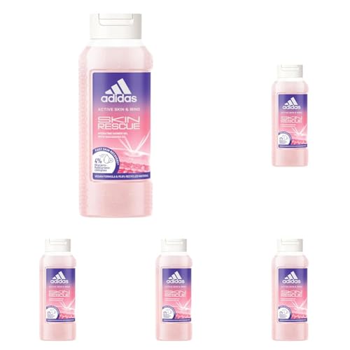 adidas Active Skin & Mind Skin Rescue Duschgel für Frauen, feuchtigkeitsspendende Körperpflege für schnelle Hautregeneration, 250ml (Packung mit 5) von adidas