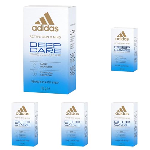 adidas Deep Care feste Dusche für sie, mit reichhaltiger Sheabutter, sanfte Pflege für sensible Haut, vegan, 100 g (Packung mit 5) von adidas