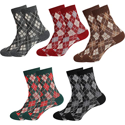 Adigaber 5er Pack Warme Socken Damen Komfort Wadenmitte Stricksocken Rautenmuster Thermosocken Einheitsgröße von Adigaber