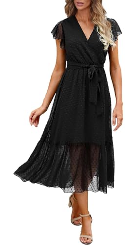 Adigaber Damen Bohemian Tunika Kleid Wickelkleid Sommerkleider Vintage Strandtunika V-Ausschnitt Rüschen Kurzarm Fließend Maxikleid mit Gürtel Adigaber Damen Bohemian Tunika Kleid Wickelkleid Sommerkleider Vintage Strandtunika V-Ausschnitt Rüschen Kurzarm Fließend Maxikleid mit Gürtel von Adigaber