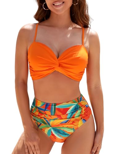Adigaber Damen Größe Zweiteiliger Badeanzug überkreuztes Blumenmuster Bikini Bademode Bauchkontrolle Bikini Sets von Adigaber
