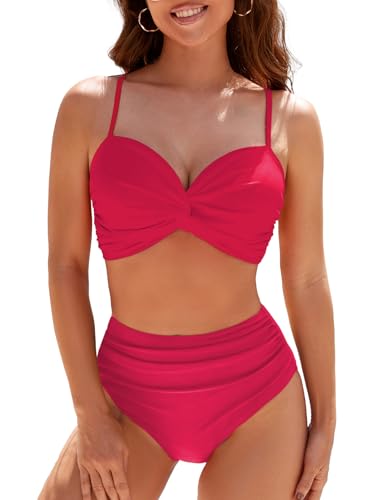 Adigaber Damen Größe Zweiteiliger Badeanzug überkreuztes Blumenmuster Bikini Bademode Bauchkontrolle Bikini Sets von Adigaber