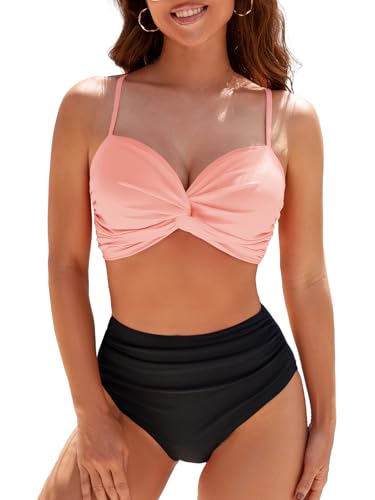 Adigaber Damen Größe Zweiteiliger Badeanzug überkreuztes Blumenmuster Bikini Bademode Bauchkontrolle Bikini Sets von Adigaber