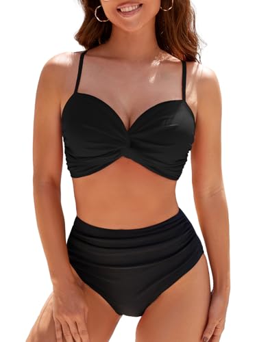 Adigaber Damen Größe Zweiteiliger Badeanzug überkreuztes Blumenmuster Bikini Bademode Bauchkontrolle Bikini Sets von Adigaber