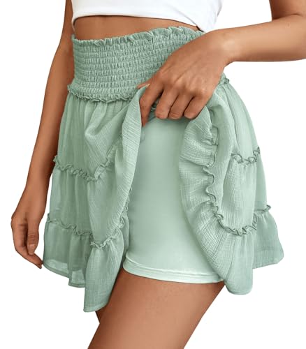 Adigaber Damen Mini Tüll Rock Einfarbiger Hoher Taille Rock Rüschenrock mit Kurzen Hosen von Adigaber