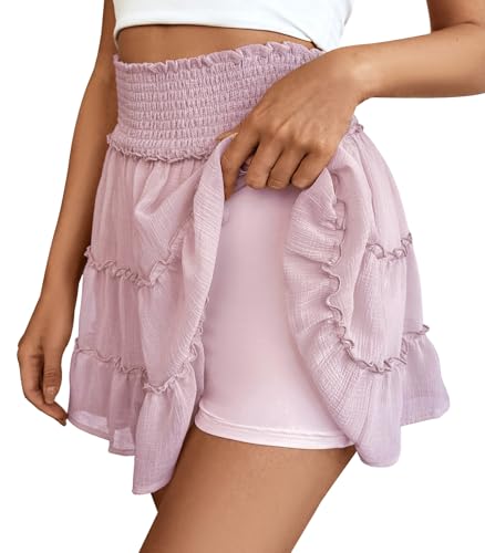 Adigaber Damen Mini Tüll Rock Einfarbiger Hoher Taille Rock Rüschenrock mit Kurzen Hosen von Adigaber