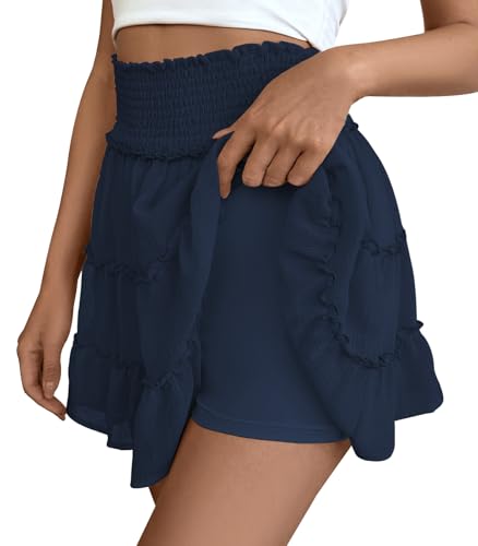 Adigaber Damen Mini Tüll Rock Einfarbiger Hoher Taille Rock Rüschenrock mit Kurzen Hosen von Adigaber