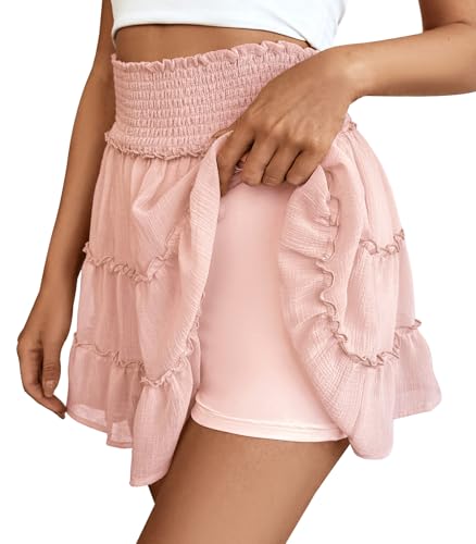 Adigaber Damen Mini Tüll Rock Einfarbiger Hoher Taille Rock Rüschenrock mit Kurzen Hosen von Adigaber