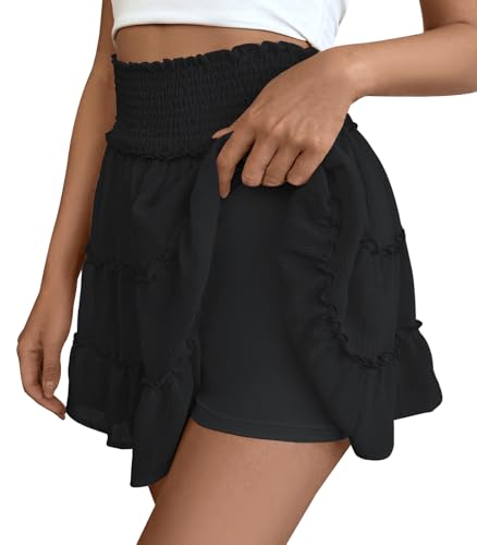 Adigaber Damen Mini Tüll Rock Einfarbiger Hoher Taille Rock Rüschenrock mit Kurzen Hosen von Adigaber