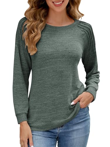 Adigaber Damen Pullover Langarmshirt U-Boot Ausschnitt Tops Plissiert Oberteile Tunika von Adigaber