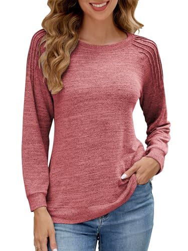 Adigaber Damen Pullover Langarmshirt U-Boot Ausschnitt Tops Plissiert Oberteile Tunika von Adigaber