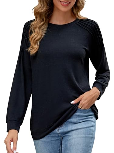 Adigaber Damen Pullover Langarmshirt U-Boot Ausschnitt Tops Plissiert Oberteile Tunika von Adigaber