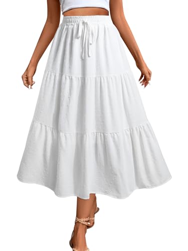 Adigaber Damen Rock Lange Elastischer Hohe Taille Maxi Midirock Schweizer Dot Lässige Boho Röcke mit Taschen und Kordelzug von Adigaber