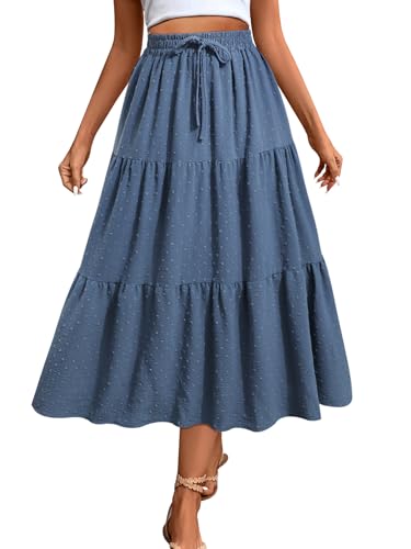 Adigaber Damen Rock Lange Elastischer Hohe Taille Maxi Midirock Schweizer Dot Lässige Boho Röcke mit Taschen und Kordelzug von Adigaber
