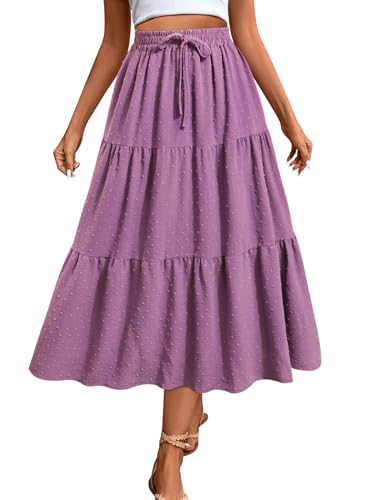 Adigaber Damen Rock Lange Elastischer Hohe Taille Maxi Midirock Schweizer Dot Lässige Boho Röcke mit Taschen und Kordelzug von Adigaber