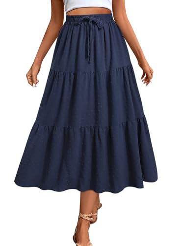 Adigaber Damen Rock Lange Elastischer Hohe Taille Maxi Midirock Schweizer Dot Lässige Boho Röcke mit Taschen und Kordelzug von Adigaber