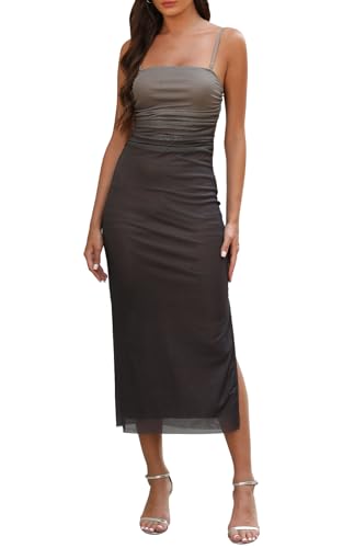 Adigaber Damen Sommerkleid Bedrucktes Spaghetti-Träger Kleid Seitenschlitz Masche Passendes Maxikleid von Adigaber