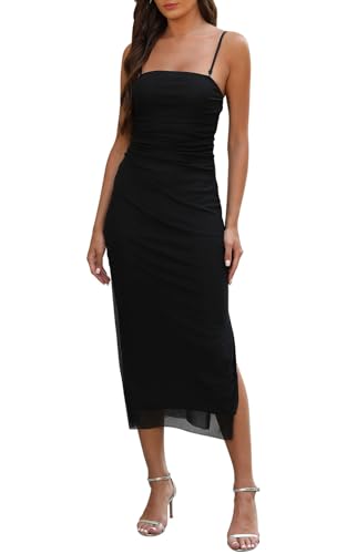 Adigaber Damen Sommerkleid Bedrucktes Spaghetti-Träger Kleid Seitenschlitz Masche Passendes Maxikleid von Adigaber