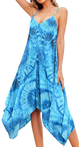 Adigaber Damen Strandkleid Sommer V Ausschnitt Blumenmuster Spaghetti Swing Beach Vertuschung mit Taschen Elegante von Adigaber