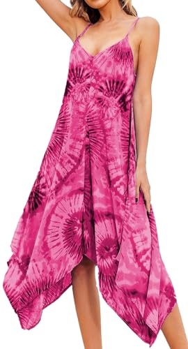 Adigaber Damen Strandkleid Sommer V Ausschnitt Blumenmuster Spaghetti Swing Beach Vertuschung mit Taschen Elegante von Adigaber