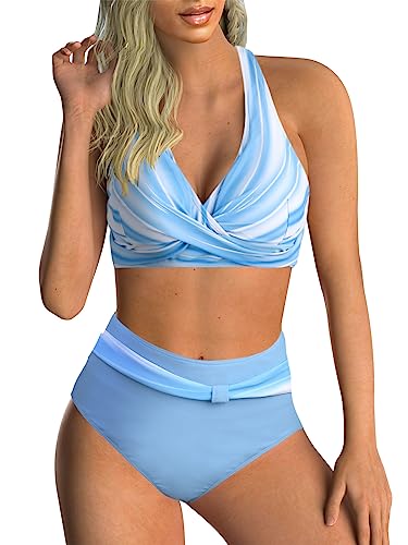 Adigaber Damen Zweiteiliger Badeanzug V Ausschnitt überkreuztes Blumenmuster Bikini Bademode Bauchkontrolle Bikini Sets von Adigaber