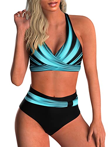 Adigaber Damen Zweiteiliger Badeanzug V Ausschnitt überkreuztes Blumenmuster Bikini Bademode Bauchkontrolle Bikini Sets von Adigaber