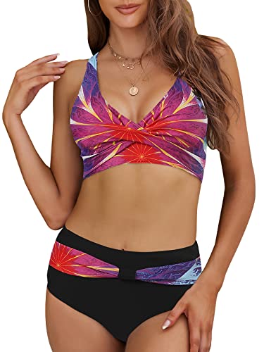 Adigaber Damen Zweiteiliger Badeanzug V Ausschnitt überkreuztes Blumenmuster Bikini Bademode Bauchkontrolle Bikini Sets Adigaber Damen Zweiteiliger Badeanzug V Ausschnitt überkreuztes Blumenmuster Bikini Bademode Bauchkontrolle Bikini Sets von Adigaber