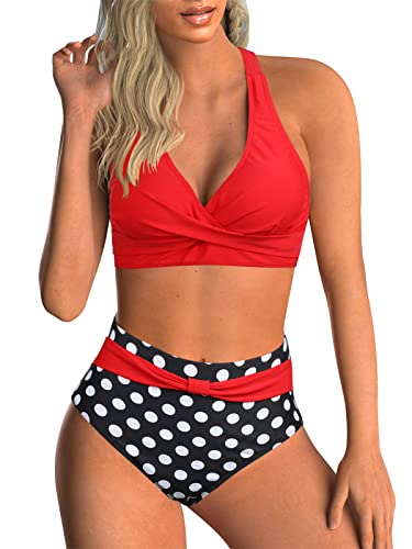 Adigaber Damen Zweiteiliger Badeanzug V Ausschnitt überkreuztes Blumenmuster Bikini Bademode Bauchkontrolle Bikini Sets von Adigaber
