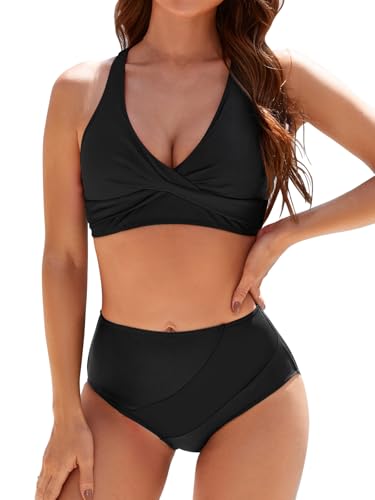 Adigaber Damen Zweiteiliger Badeanzug V Ausschnitt überkreuztes Colorblocked Bademode Hohe Taille Bauchkontrolle Bikini Sets Adigaber Damen Zweiteiliger Badeanzug V Ausschnitt überkreuztes Colorblocked Bademode Hohe Taille Bauchkontrolle Bikini Sets von Adigaber