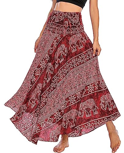 Adigaber Lang Gedruckter Rock Damen Chiffon Bohemien Einheitsgröße Maxirock Verstellbares Riemen Kleid Urlaub Sommerrock Strandkleider von Adigaber