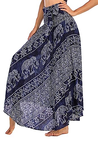 Adigaber Lang Gedruckter Rock Damen Chiffon Bohemien Einheitsgröße Maxirock Verstellbares Riemen Kleid Urlaub Sommerrock Strandkleider von Adigaber