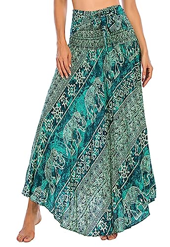 Adigaber Lang Gedruckter Rock Damen Chiffon Bohemien Einheitsgröße Maxirock Verstellbares Riemen Kleid Urlaub Sommerrock Strandkleider von Adigaber