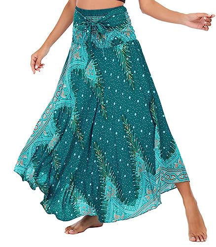 Adigaber Lang Gedruckter Rock Damen Chiffon Bohemien Einheitsgröße Maxirock Verstellbares Riemen Kleid Urlaub Sommerrock Strandkleider von Adigaber