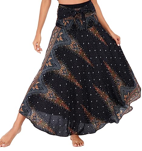 Adigaber Lang Gedruckter Rock Damen Chiffon Bohemien Einheitsgröße Maxirock Verstellbares Riemen Kleid Urlaub Sommerrock Strandkleider von Adigaber