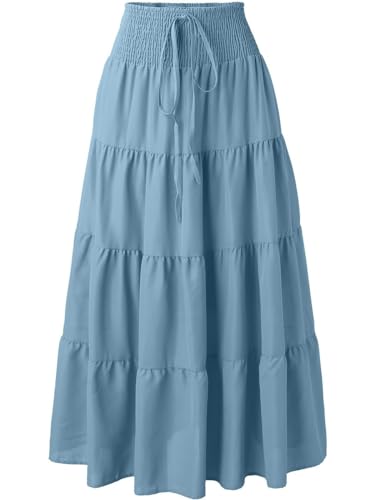 Adigaber Lang Rock Damen Chiffon Bohemien Einheitsgröße Maxirock Verstellbares Riemen Kleid Urlaub Sommerrock Strandkleider von Adigaber