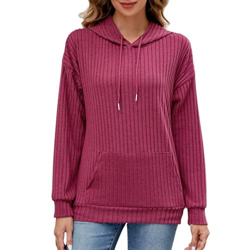 Adigaber Pullover Damen Strickpullover Langarm Sweatshirt mit Taschen Kapuzenpullover Drawstring Top von Adigaber