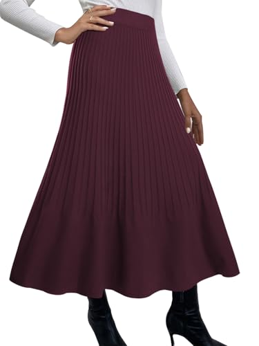 Adigaber Rock Damen Winter Midi Lang Röcke Hohe Taille Faltenrock A-Linie Elegant Frauen Skirt von Adigaber