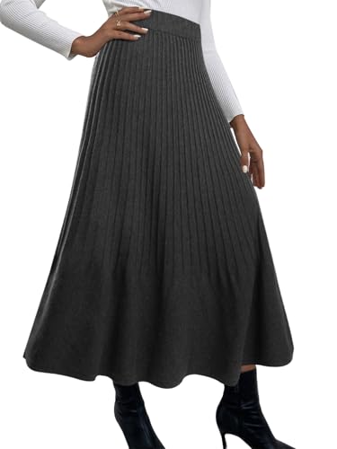 Adigaber Rock Damen Winter Midi Lang Röcke Hohe Taille Faltenrock A-Linie Elegant Frauen Skirt von Adigaber