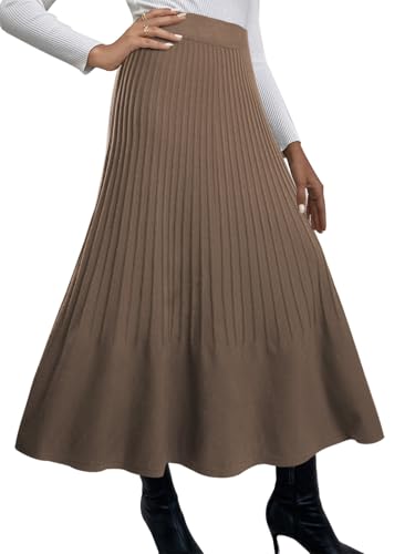 Adigaber Rock Damen Winter Midi Lang Röcke Hohe Taille Faltenrock A-Linie Elegant Frauen Skirt von Adigaber