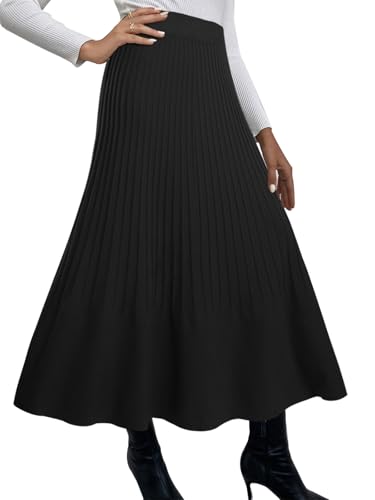 Adigaber Rock Damen Winter Midi Lang Röcke Hohe Taille Faltenrock A-Linie Elegant Frauen Skirt von Adigaber