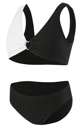 Adigau 2 Stück Bikini Set für Mädchen Neckholder UV Schutz Schwimmanzug V-Ausschnitt Badeanzug Ring Verbunden Dehnbar Bademode Weiß 12-13 Jahre von Adigau