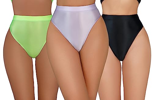 Adigau 3er-Pack String Tangas Damen Glänzende Slips Metallic Shorts Wetlook Dance Festival Rave Hose von Adigau