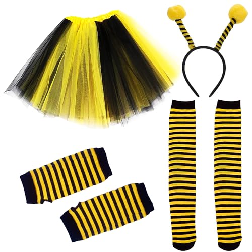 Adigau 80er Outfit Frauen 80 Jahre Accessoires Pack Karneval Cosplay Kostüm Tutu Handschuhe Thema Kleidung Biene Kostüm Mit Antenne Stirnband von Adigau