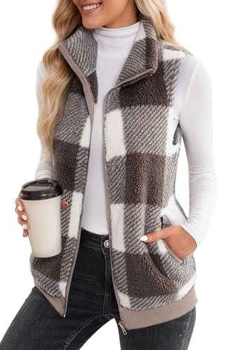 Adigau Ärmellose Weste Damen mit Reissverschluss Taschen Stehkragen Fleeceweste Ärmellos Jacke für Frauen Anzugweste Fleecejacke für Arbeit Abhängen Warm Elegant Casual Khaki XXL von Adigau
