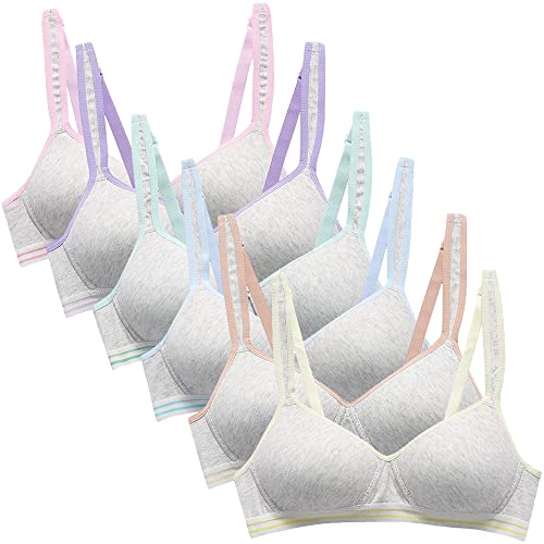 Adigau BHS für Mädchen Teenager Bra 6er Baumwolle Bralette Ohne Bügel Unterwäsche für Kinder Mädchen Sport-BH mit Verstellbarem Schultergurt D1 38 von Adigau