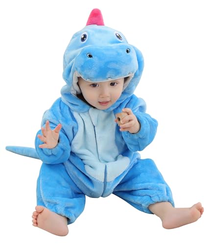 Adigau Baby Flanell Frühling Herbst Overall Dinosaurier Verdickte Kostüm Winter Plüsch Schlafanzug Tier Einteilig Einteiler Blau 18-24 Monate von Adigau