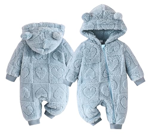 Adigau Baby Fleece Flauschig Babysachen Langarm Baumwolle Onesies Winter Cartoon Bodys Einteiler Reißverschluss ein Stück Outwear Blau 9-12 Monate von Adigau