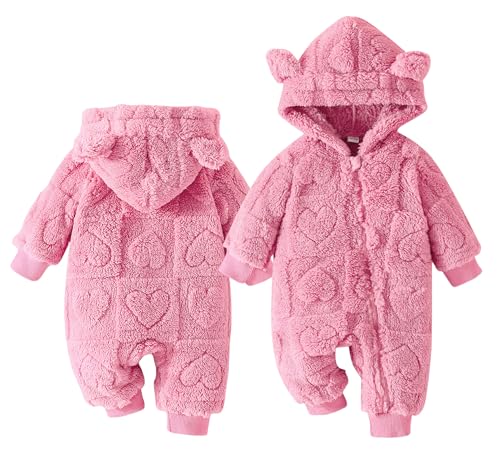 Adigau Baby Fleece Warme Outfits Langarm Hoodie Overalls Winter lange Ärmel Playsuit Reißverschluss Weihnachten Schneeanzug Rose 12-18 Monate von Adigau